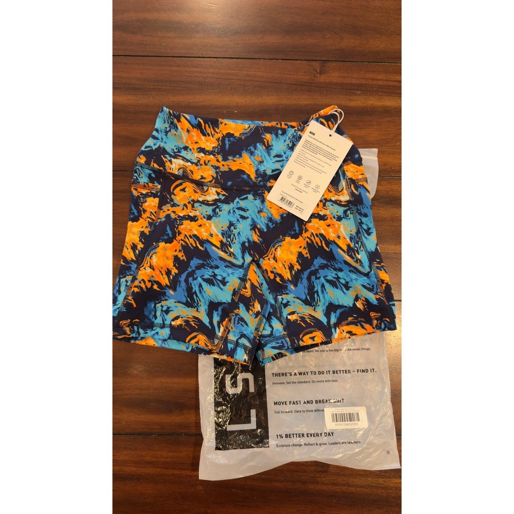 LSKD Fusion Mid Rise 6 Inch Short Pockets React Print Blue Orange Small NEW NWT